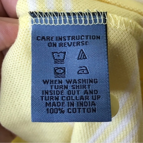 Dockers Tour Mens Polo Shirt Size XL 100% Cotton Yellow White Stripe Golf Sports - Picture 6 of 7